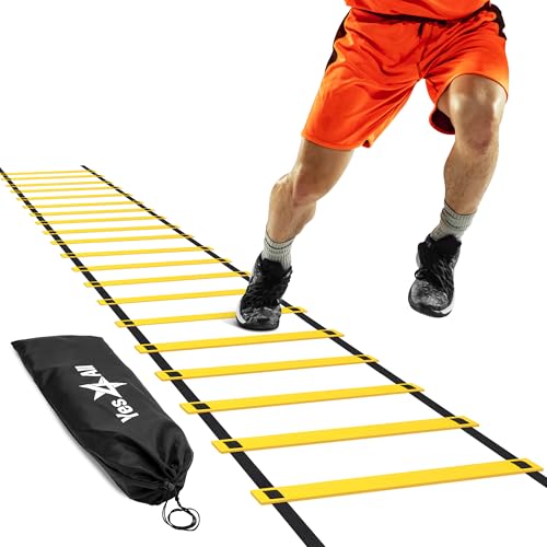 Yes4All Agility Ladder Speed Training Equipment, Adjustable Football Ladder for All Ages with Carry Bag, Durable, Portable, Multiple Colors & Rungs - color: C. 20 rung - Yellow
