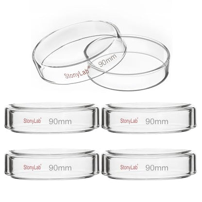 stonylab Glass Petri Dish with Lid, 5-Pack Borosilicate Glass Clear Culture Dish for Laboratory, 90x20 mm