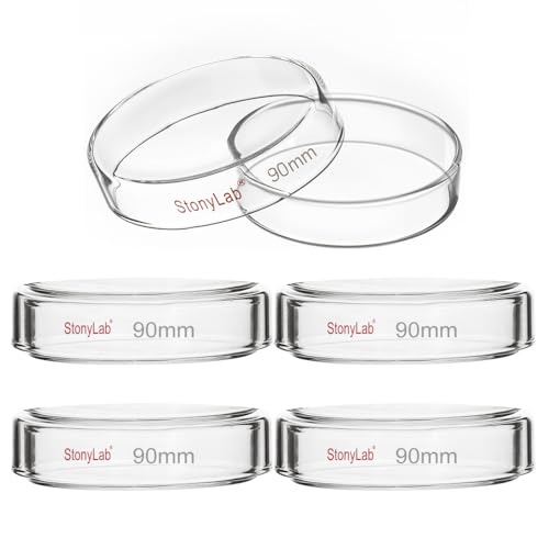 stonylab Glass Petri Dish with Lid, 5-Pack Borosilicate Glass Clear Culture Dish for Laboratory, 90x20 mm