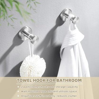 APLusee Brushed Nickel Bath Towel Hooks for Shower, 2 Pack, Wall Mounted - color: Brushed Nickel, size: 2 Pack