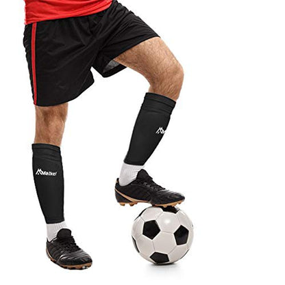 Malker Soccer Shin Guards for Kids Youth Adults Shin Guards Pads with Sleeves, Lightweight and Compact, Protective Soccer Equipment - color: Black, size: Medium