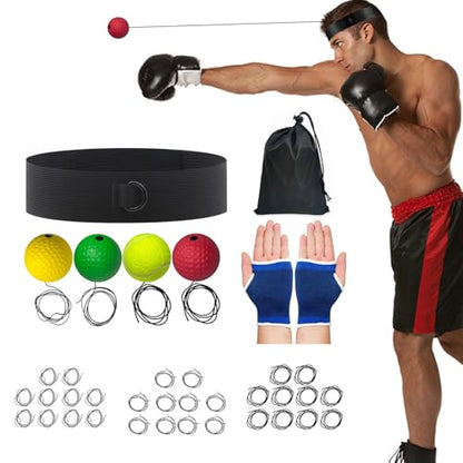 Boxing Reflex Ball Reaction Fitness | Boxing React Ball Headband for Bedroom Travel Dorm Gym Men Women Beginners Teens Professionals - color: four goals 1