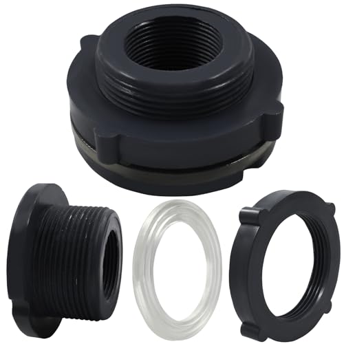 2 Pack 1-1/4” PVC Bulkhead Fitting for Rain Barrels, Aquariums - Dark Grey - size: 1-1/4 inch