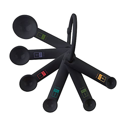 Fox Run Measuring Set, 6 Piece Plastic Measuring Spoon Set, Black, 1/4 TSP to 1 TBL