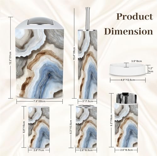 Bathroom Accessory Set 6 Piece Blue Marble Grey Gold Abstract Trash can, Toothbrush Holder, Toothbrush Cup, Soap Dispenser, Soap Dish, Toilet Brush Holder - color: Color5