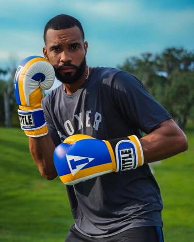 Title Boxing World Bag Boxing Gloves - color: Blue/Yellow/White, size: 16 oz