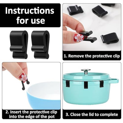 12PCS Dutch Oven Lid Protector Clips, Black Silicone Cookware Protector Flexible Pot Bumpers Lifter Accessories for Storage Stacking Pan & Display of Dutch Oven Pots (Black)