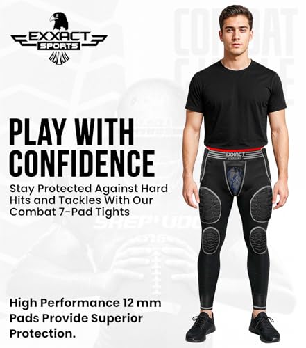 Exxact Sports Combat 7-Pad 3/4 Men's Padded Compression Leggings - color: Black, size: Adult 2X-Large