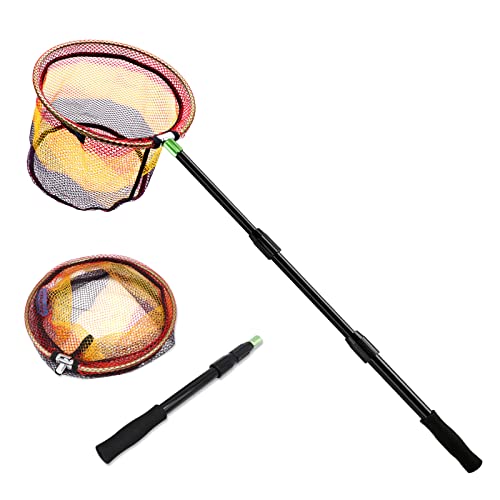 SANLIKE Kids Fishing Net with Telescopic Pole Handle 50.4in Rubber Coated Nylon Mesh Fish Landing Net for Easy Catch Release, Non-Slip EVA Grip for Freshwater or Saltwater