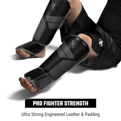 Hayabusa S4 Kids Shin Guards, Muay Thai, MMA, Kickboxing, Martial Arts - color: Black, size: Small-Medium