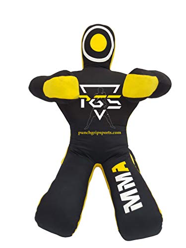 PGS MMA Brazilian JIU Jitsu Wrestling Dummy for Grappling Submission Mixed Martial Arts MMA Training Punching Throwing Boxing Bag Karate Judo Self Defense UNFILLED - color: Black Yellow, size: 5FT (59 Inches)