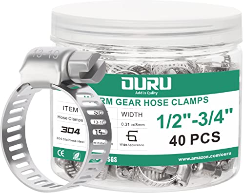40PCS Hose Clamps Stainless Steel Adjustable 1/2"– 3/4"(13-19mm) Worm Gear Hose Clamp, Heavy Duty Metal Small Hose Clamps for Automotive, Pipe, Radiator Plumbing, Fuel Line - size: 1/2"-3/4"(13-19mm) 40PCS