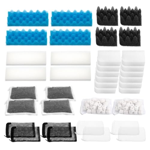 38 Pack Canister Filter Media Kit for Fluval 306 & 307 Aquarium Fish Tank, Including Bio Foam, Activated Carbon & Ceramic Rings, 2 Sets Filter Bio Media Maintenance Bundle