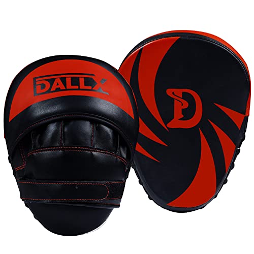 DALLX Sports Punch Mitts Target Focus Pads Hook and Jab Curved for MMA Training Martial Arts Karate Kickboxing Muay Thai with Adjustable Straps Ventilated - color: Red
