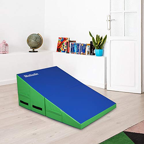 Matladin Incline Gymnastics Wedge Mat, Folding Gymnastics Mat for Kids Girls Home Training Exercise - color: Blue+Green, size: 32.7 in x 23.6in