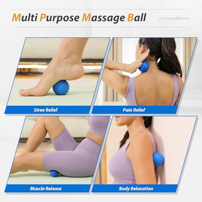 SUBCULTUREPICK 5 in 1 Foam Roller Set High Density Deep Tissue Massager - color: Pure Blue