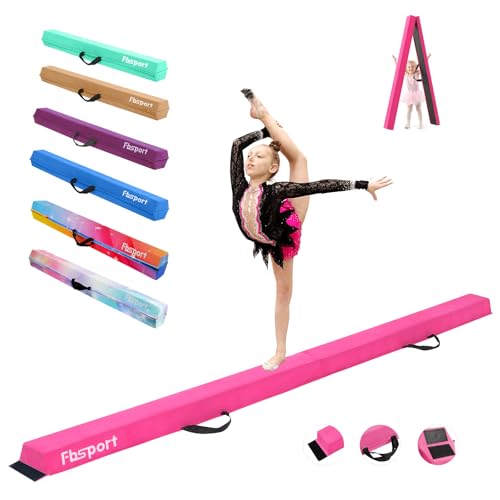 FBSPORT 8ft/9ft/9.5ft Balance Beam Folding Gymnastics Beam Foam Balance Floor Beam Equipment for Kids Adults, Suede Cover Anti Slip Base with Carry Bag for Home School Gym Training - color: Pink, size: 8ft*6in*2.5in(240*15*6cm)