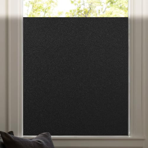 rabbitgoo Total Blackout Window Film, Sun Blocking Room Darkening Window Cling, Static Cling Heat Blocking Shade Removable Tint for Day Sleepers, Matte Black, 17.5" X 78.7" - color: Matte Black, size: 17.5" X 78.7"