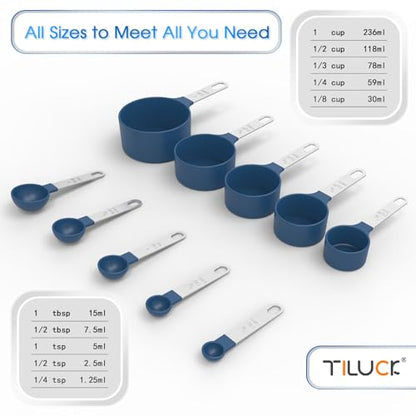 Measuring Cups & Spoons Set, Stackable Cups and Spoons, Nesting Measure Cups with Stainless Steel Handle, Kitchen Gadgets for Cooking & Baking (Blue) - color: Blue