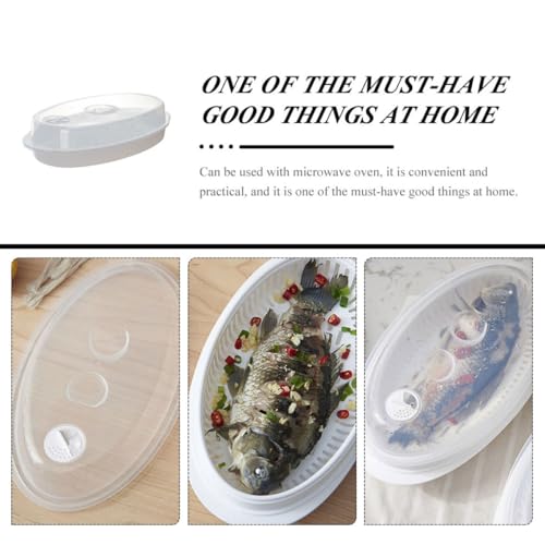 NUOBESTY Microwave Steamed Fish Plate with Lid, Versatile Microwave Steamer for Vegetables and Dumplings, Rapid Heat Transfer Food Steaming Container for Kitchen Cooking