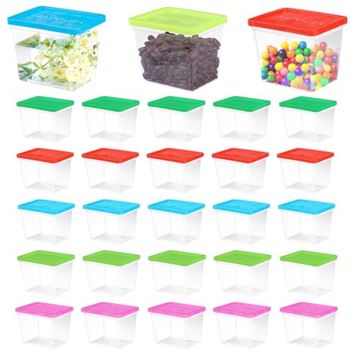 30 Pack Plastic Fish Bowl with Lids, 12 Oz Small Rectangle Gold Fish Tank, Fishbowl Candy Bowl, Tarantula Enclosure Snake Breeding Case, Mini Fish Box for Pets