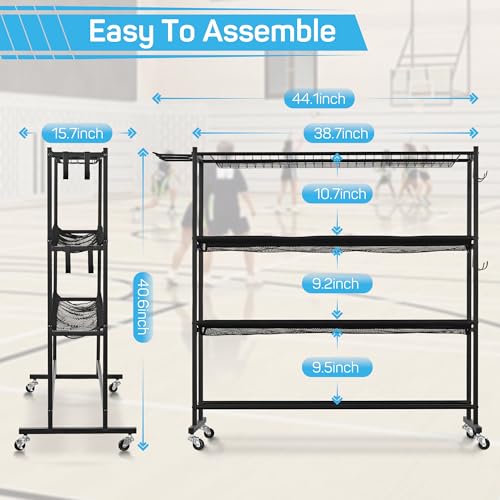 4-Tier Basketball Rack with Wheels, Ball Storage Organizer for Garage