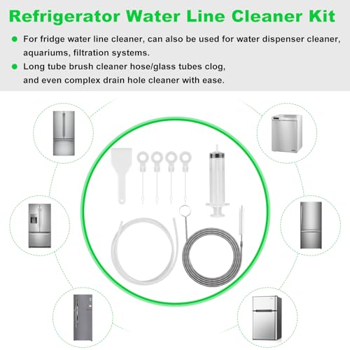 8 PCS Refrigerator Drain Cleaning Tool - Fridge Water Line Cleaner Kit with Long Tube Brush Cleaner, Water Dispenser Cleaning Kit