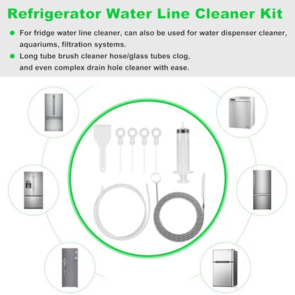 8 PCS Refrigerator Drain Cleaning Tool - Fridge Water Line Cleaner Kit with Long Tube Brush Cleaner, Water Dispenser Cleaning Kit