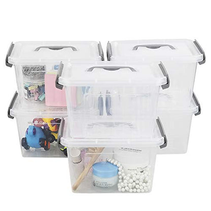 Vababa 6-Pack 3 L Clear Plastic Latch Storage Boxes with Gray Lids - size: 3 Quart