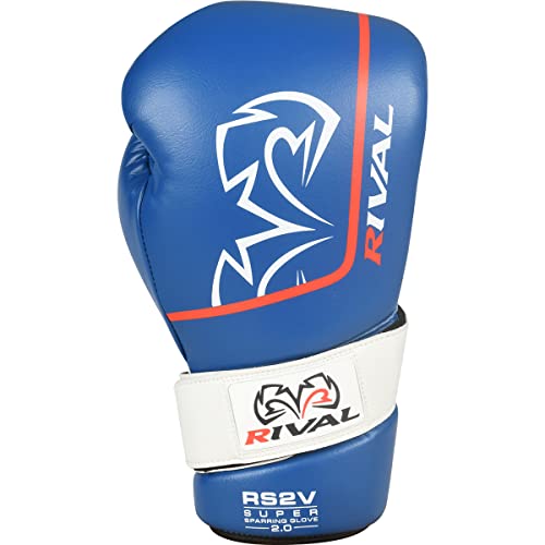 RIVAL Boxing RS2V 2.0 Super Sparring Gloves - Uses a Single Strap, Hook and Loop System Instead of Laces, Soft Inner Lining - color: Blue, size: 18 oz.