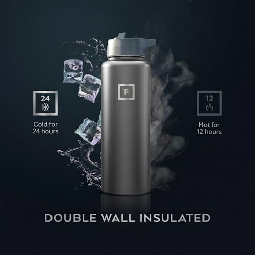 IRON °FLASK 40 oz Wide Mouth Water Bottle with Straw - color: Graphite, style: Straw - 40 Oz (1 Lid)