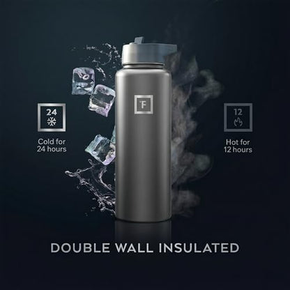 IRON °FLASK 40 oz Wide Mouth Water Bottle with Straw - color: Graphite, style: Straw - 40 Oz (1 Lid)