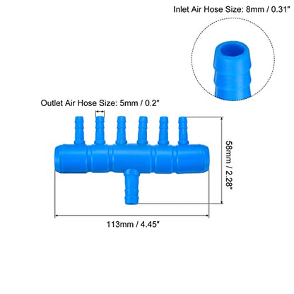 2Pcs 8mm to 5.5mm 6 Ways Air Line Tubing Splitter Connector Fish Tank Oxygen Pipe Air Tubing Adapter for Aquarium, Blue