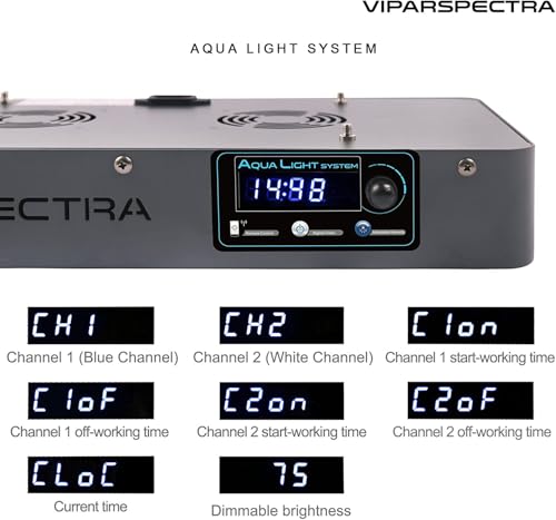 VIPARSPECTRA 165W LED Aquarium Light Dimmable Full Spectrum LED Reef Lights for Coral Saltwater Fish Tank, Remote/Timer Control, LED Lamps Programmable Auto On/Off, Dual Channel Brightness 0-100%