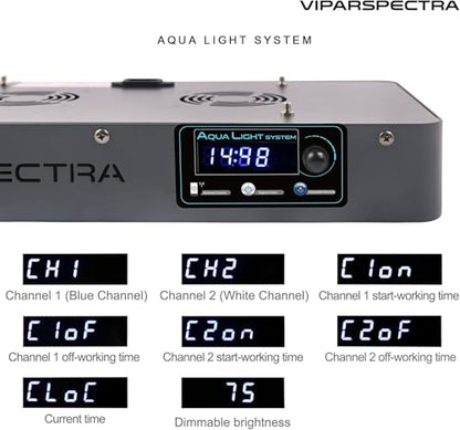 VIPARSPECTRA 165W LED Aquarium Light Dimmable Full Spectrum LED Reef Lights for Coral Saltwater Fish Tank, Remote/Timer Control, LED Lamps Programmable Auto On/Off, Dual Channel Brightness 0-100%