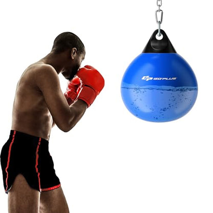 Goplus Water Aqua Bag, 21'' 180 Pound /18” 110 Pound Heavy Punching Bag with Adjustable Metal Chain, Water Injection Hose, Boxing Training Bag for Adults Fitness, MMA - style: Blue-18”, 110LBS