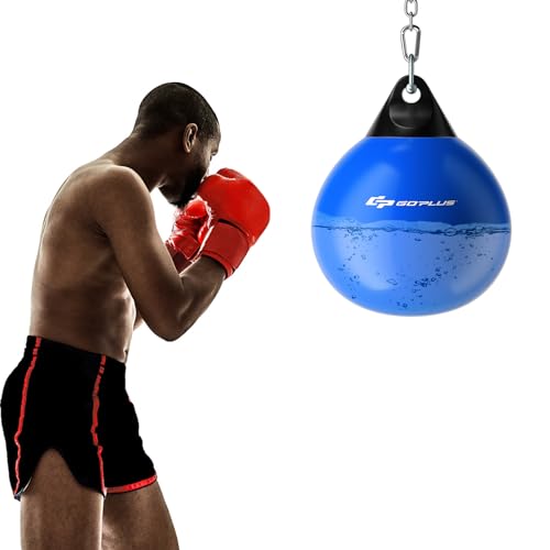 Goplus Water Aqua Bag, 21'' 180 Pound /18” 110 Pound Heavy Punching Bag with Adjustable Metal Chain, Water Injection Hose, Boxing Training Bag for Adults Fitness, MMA - style: Blue-18”, 110LBS