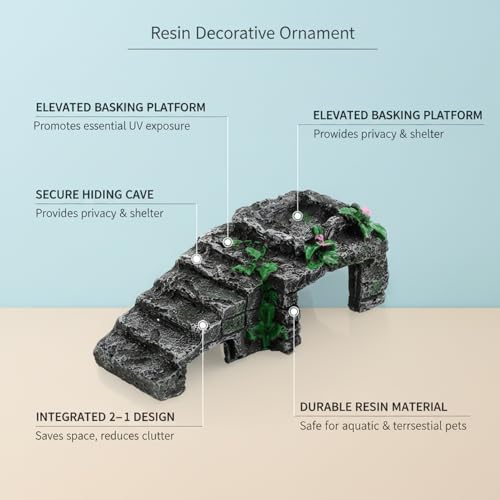 Black Resin Decorative Ornament with Cave and Platform for Home & Garden Display