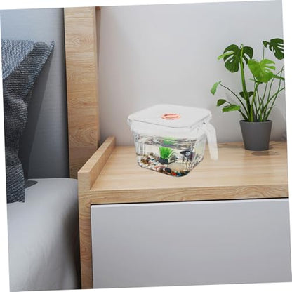 WOONEKY Transparent Small Fish Bowl with Lid and Handle Unbreakable Desktop Betta Aquarium for Easy Maintenance and Decoration for Desks Bookshelves and More