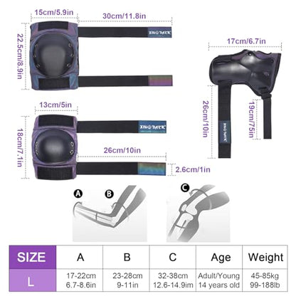 Skating Protective Gear Adult, Knee Pads for Women/Men /Youth, Skate Pads Adult Knee and Elbow Pads with Wrist Guards for Roller Skating, Skateboard, Skateboarding and Scooter