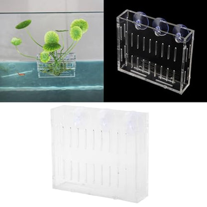 Aquarium Plant Holder, Fish Tank Plant Holder Cup, Acrylic Planter Grass Container with Suction Cups for Water Feature Decoration