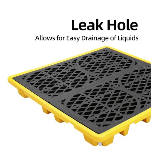 4-Drum Spill Containment Pallet | 51"x51"x6" Heavy-Duty Polyethylene Tray with Drain | Anti-Slip & Detachable Secondary Containment for Industrial 55-Gallon Storage