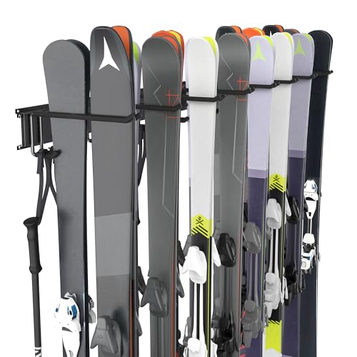 Ultrawall Ski Rack, Wall Mounted Ski Storage Rack, Garage Skis Holder - style: 8 Ski Hooks