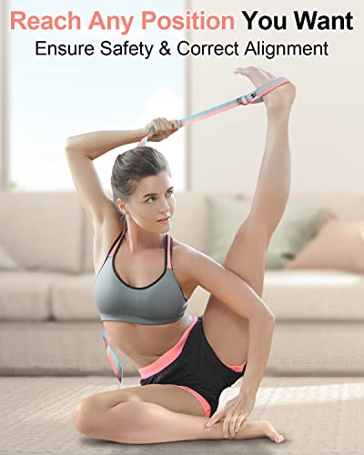 Tumaz Yoga Strap for Stretching with Adjustable D-Ring, 6/8/10 ft - color: 03. Blue Match, size: 6 Feet