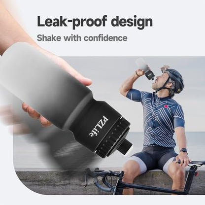 24oz Bike Water Bottle, Cycling Squeeze Water Bottle Leak Proof BPA Free | with Capacity Scale w/Pull Top Lid, Reusable, for Bicycle,Gym, School - color: Black