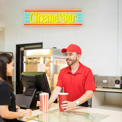 Cinema Bar Neon Sign Movie Theater Neon Light Dimmable Bar LED Light Up Sign Popcorn Theater Neon Light up Sign for Man Cave Cinema Cafe - style: Cinema Bar