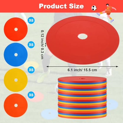 24 Packs 6 Inch Flat Cones, Spot Markers, Soccer Cones, Field Court Markers, Flat Discs, Soccer Training Equipment, Agility Practice, Football