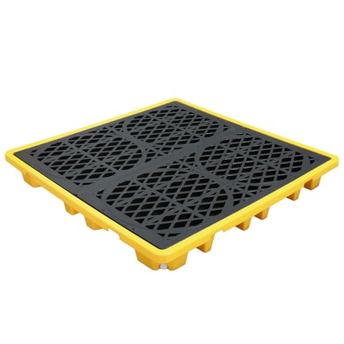 4-Drum Spill Containment Pallet | 51"x51"x6" Heavy-Duty Polyethylene Tray with Drain | Anti-Slip & Detachable Secondary Containment for Industrial 55-Gallon Storage