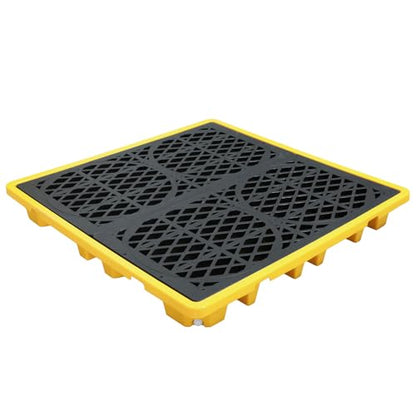 4-Drum Spill Containment Pallet | 51"x51"x6" Heavy-Duty Polyethylene Tray with Drain | Anti-Slip & Detachable Secondary Containment for Industrial 55-Gallon Storage