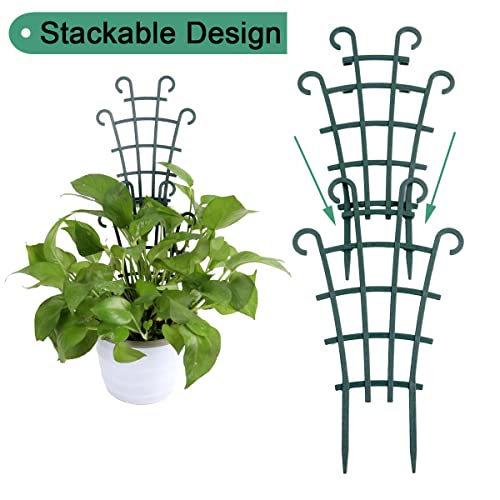 12 Pack Trellis for Potted Plants, Garden Trellis for Climbing Plants Plastic Mini Climbing Plant Trellis Flower Pots Support Stackable Trellis for Climbing Plants Peas, Dark Green